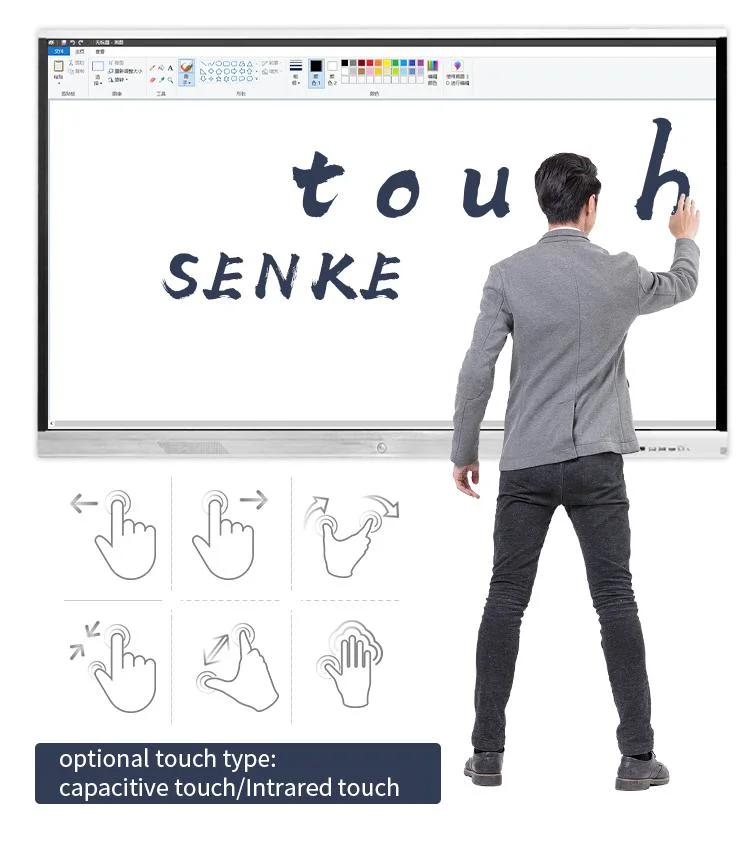 75 Inch Wall Mount Capacitive or IR Touch Screen Remote Video Meeting Digital Interactive Whiteboard Smart Board for School