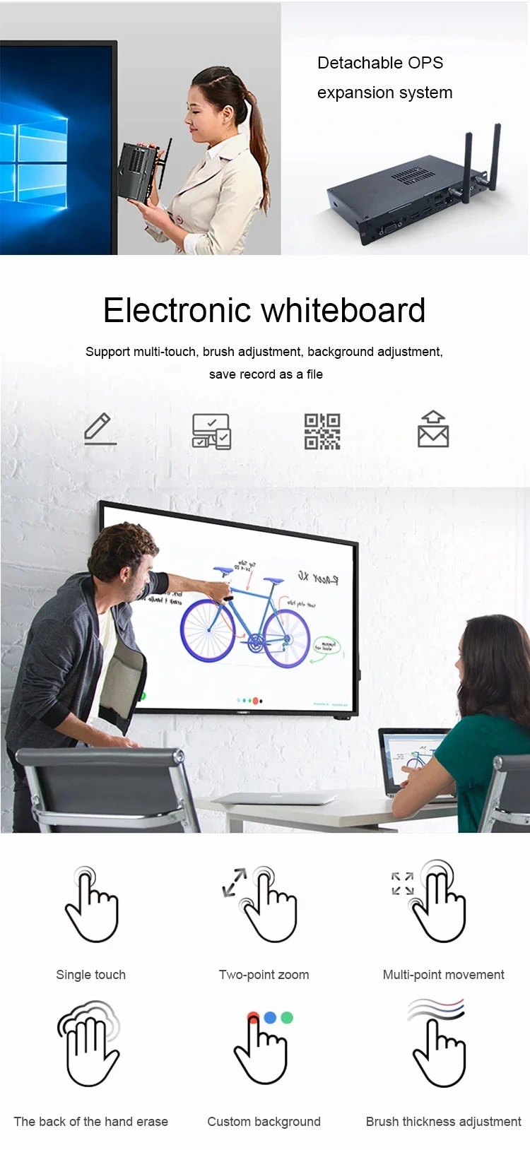75 Inch Education and Conference Dual System Android Windows Smart LCD Touch Screen Monitor Interactive Whiteboard Device