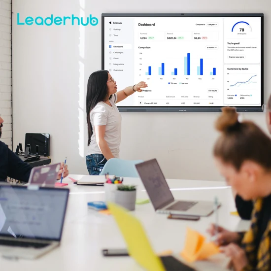 Leaderhub 65 pulgadas 4K Cámara Micrófono Pizarra digital Tablero inteligente Panel plano interactivo